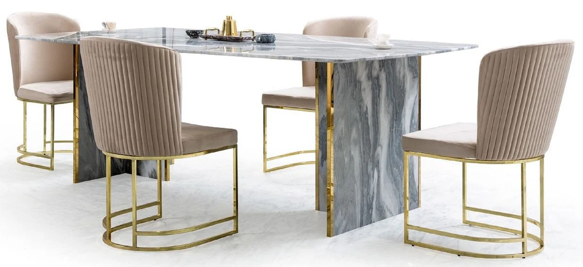 Luxury marble dining table gray / gold 220 x 110 x H. 75 cm - Rectangular marble kitchen table - Dining room furniture - Marble furniture - Luxury furniture - Dining room furniture - Luxury furniture
