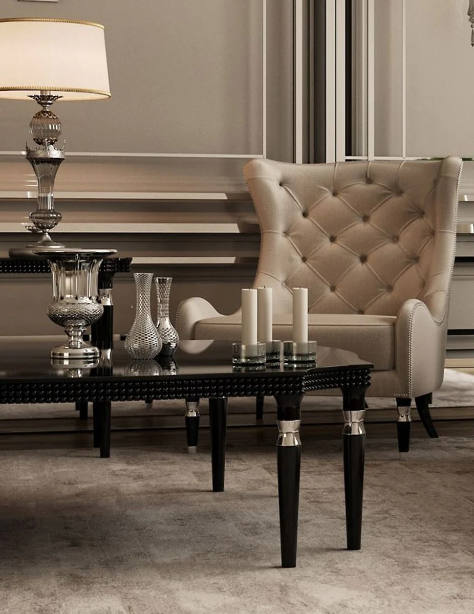 Luxury Art Deco coffee table black / silver 130 x 130 x H. 45 cm - Art Deco living room table - Art Deco living room furniture - Luxury quality