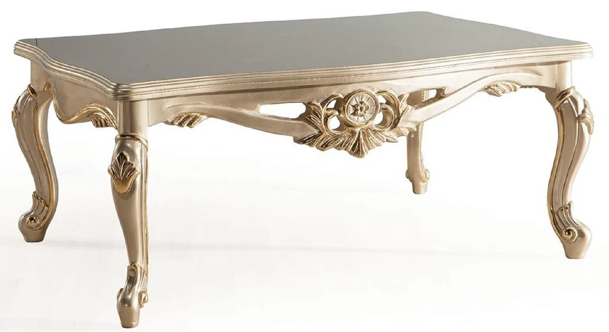 Luxury baroque coffee table silver / gold - magnificent solid wood living room table in baroque style - magnificent baroque living room furniture