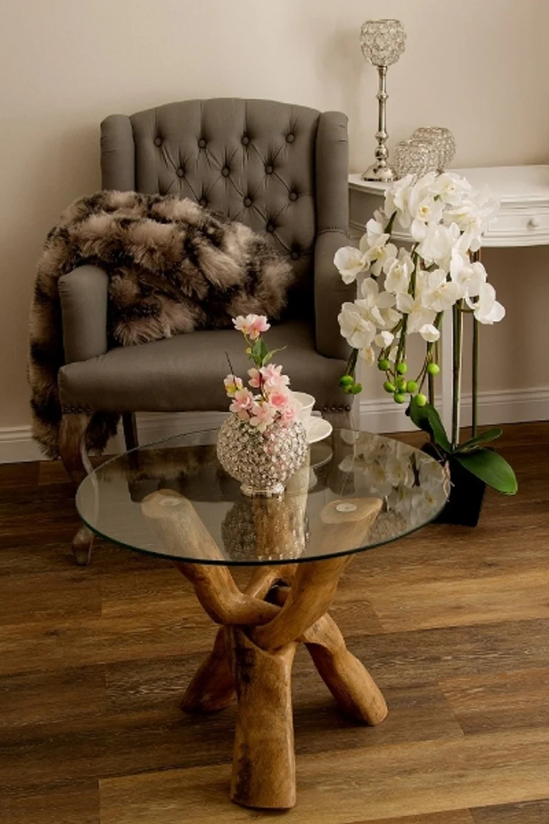 Luxury glass table brown Ø 90 x H. 73 cm - three-legged round table