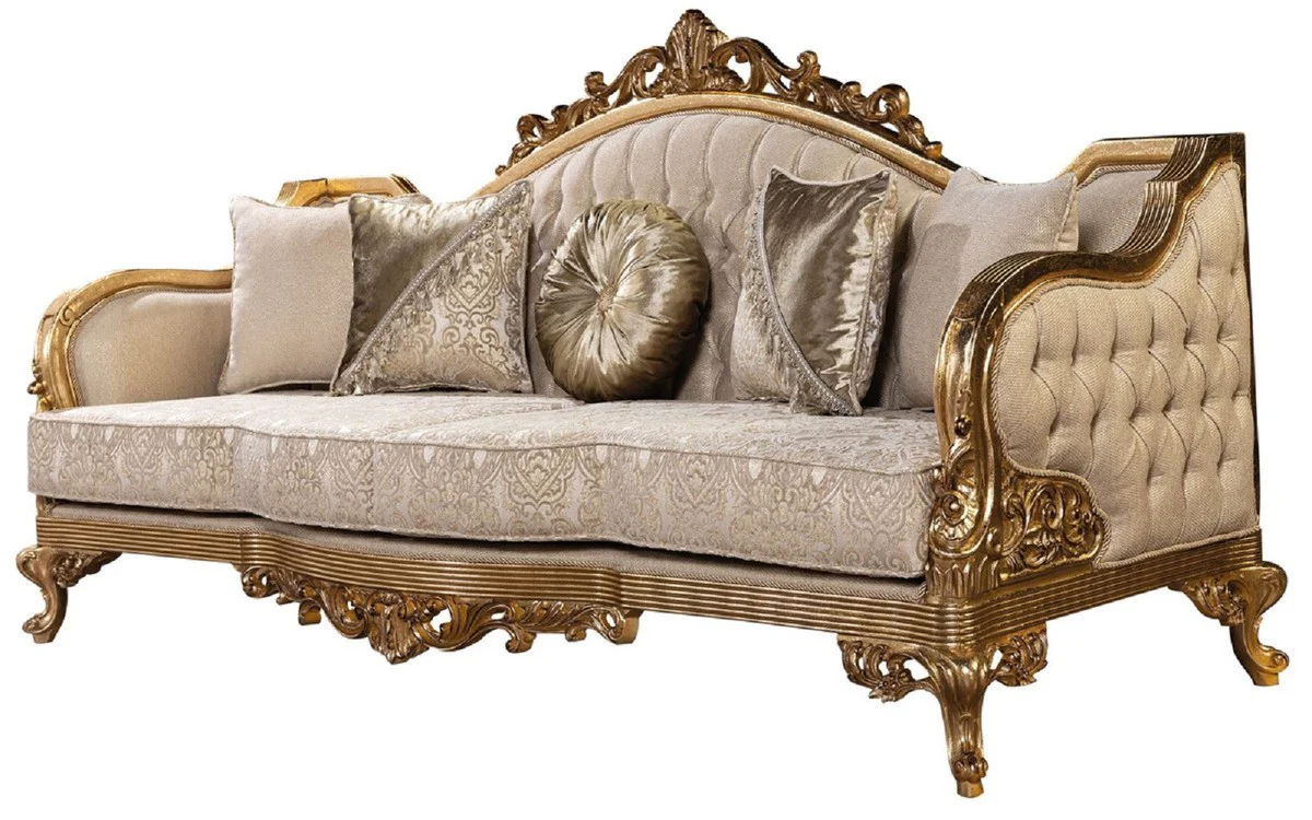 Luxury Baroque Living Room Set Gold / Antique Gold - 2 Baroque Sofas & 2 Baroque Armchairs & 1 Baroque Coffee Table - Luxury Living Room Furniture in Baroque Style - Baroque Furniture - Noble & Magnificent