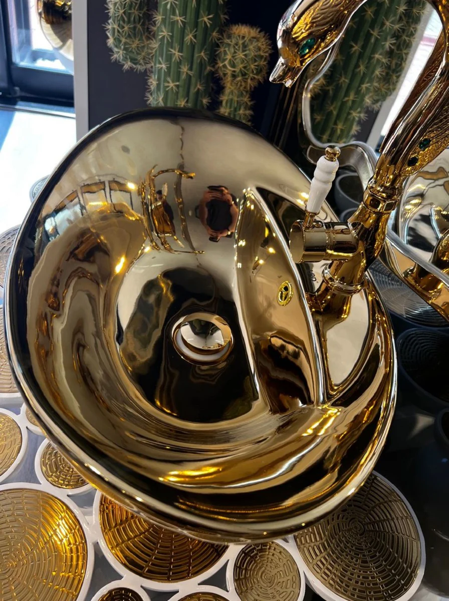 Luxury designer bathroom set white / gold 150 x 58 x H. 70 cm - 1 washbasin with sink and fitting - bathroom furniture - luxury furniture - designer furniture