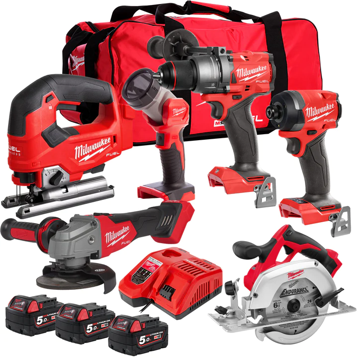 Milwaukee M18FPP6T3-503B 18V 6 Stück Werkzeug-Kit mit 3 x 5.0Ah Akku & Ladegerät