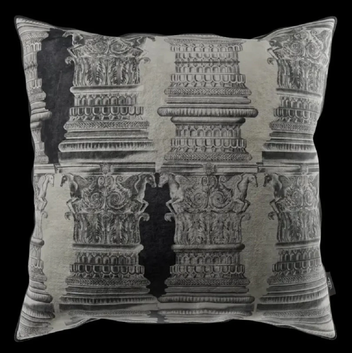 Luxury Baroque decorative pillow columns gray / black 43 x 43 cm - Printed velvet pillow - Baroque decorative accessories