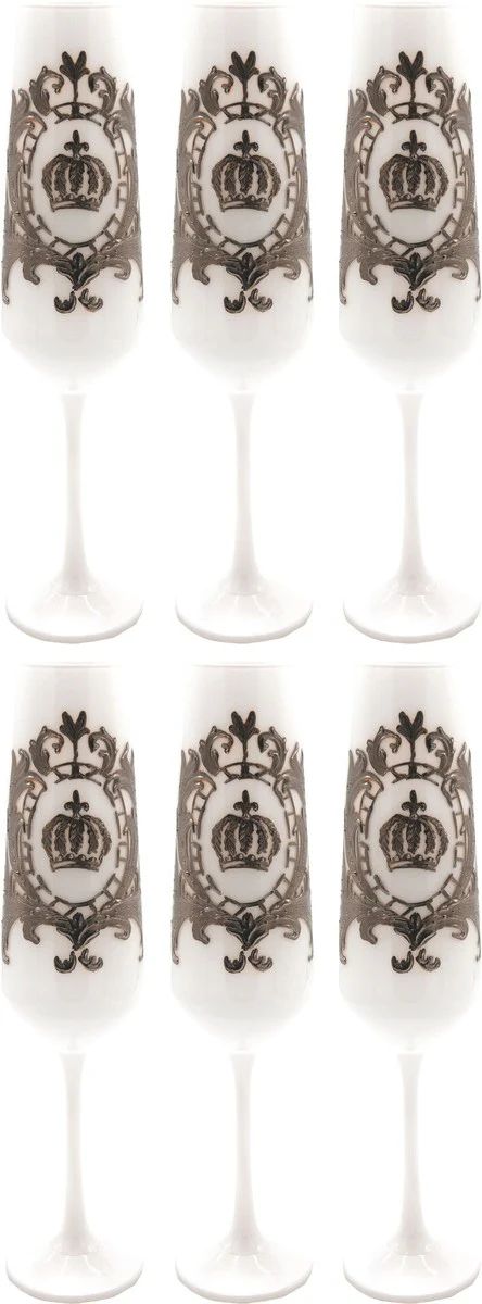 Pompöös by Luxus champagne glass set white / silver Ø 6 x H. 25 cm - champagne glasses with elegant platinum coating - Pompöös glasses designed by Harald Glööckler