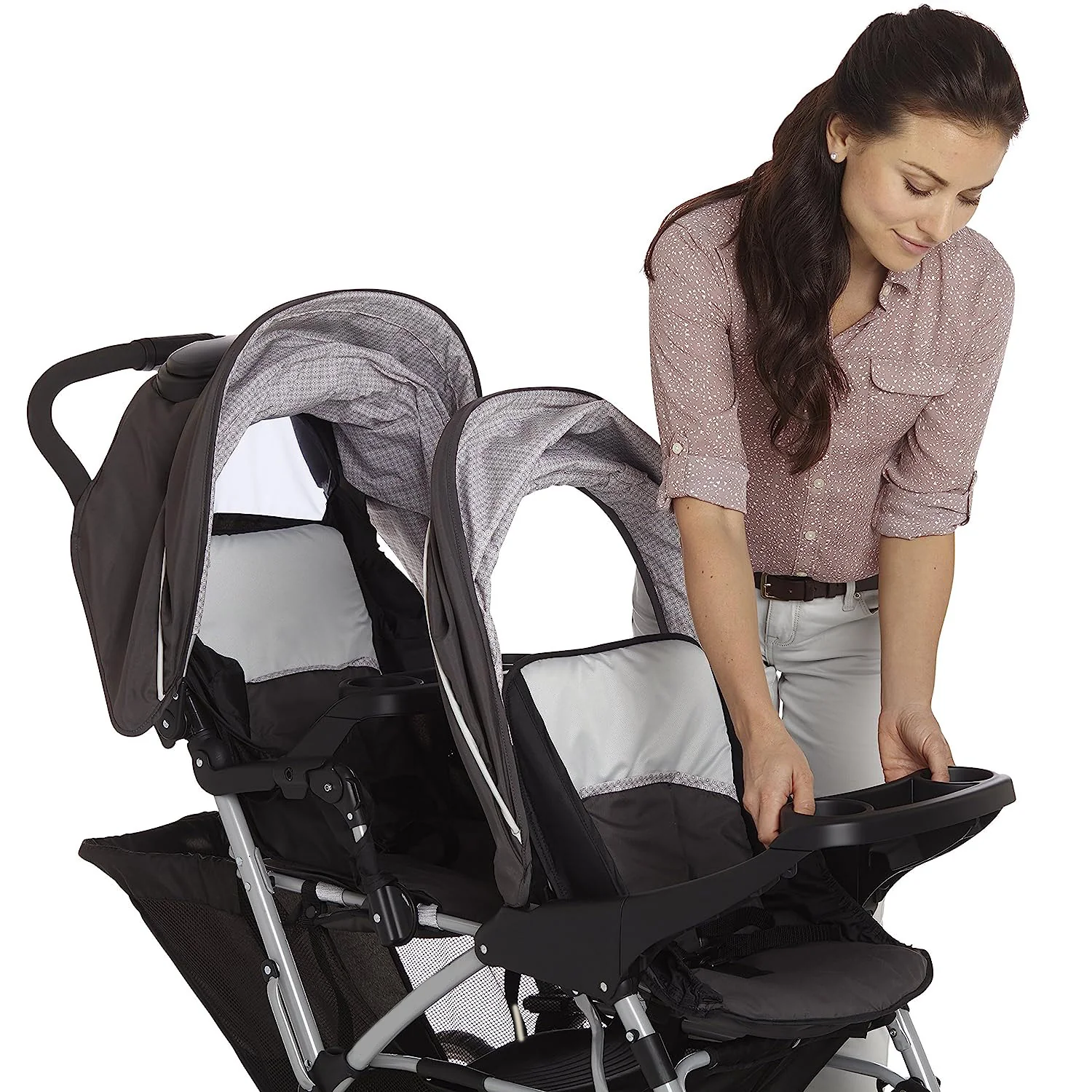 Double Stroller | Leichter Doppelkinderwagen mit Tandemsitzen, Glacier