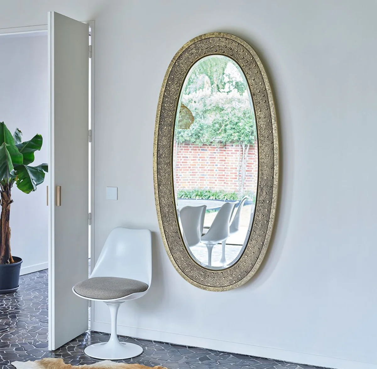 Luxury mirror gold 89 x 5 x H. 170 cm - Elegant oval wall mirror - Cloakroom mirror - Living room mirror - Luxury decorative accessories