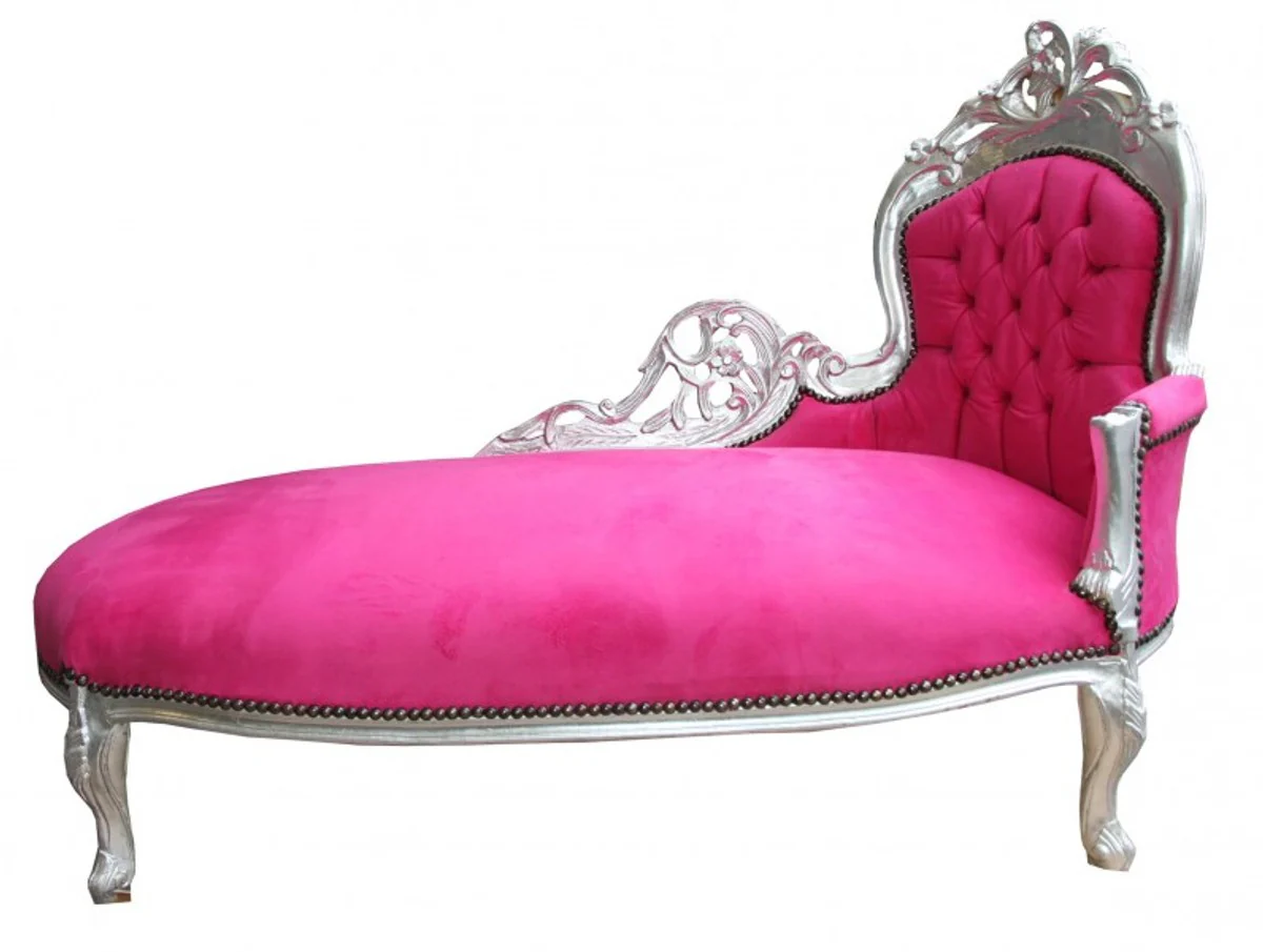 Baroque Chaise Longue King Pink/Silver Antique Style Furniture