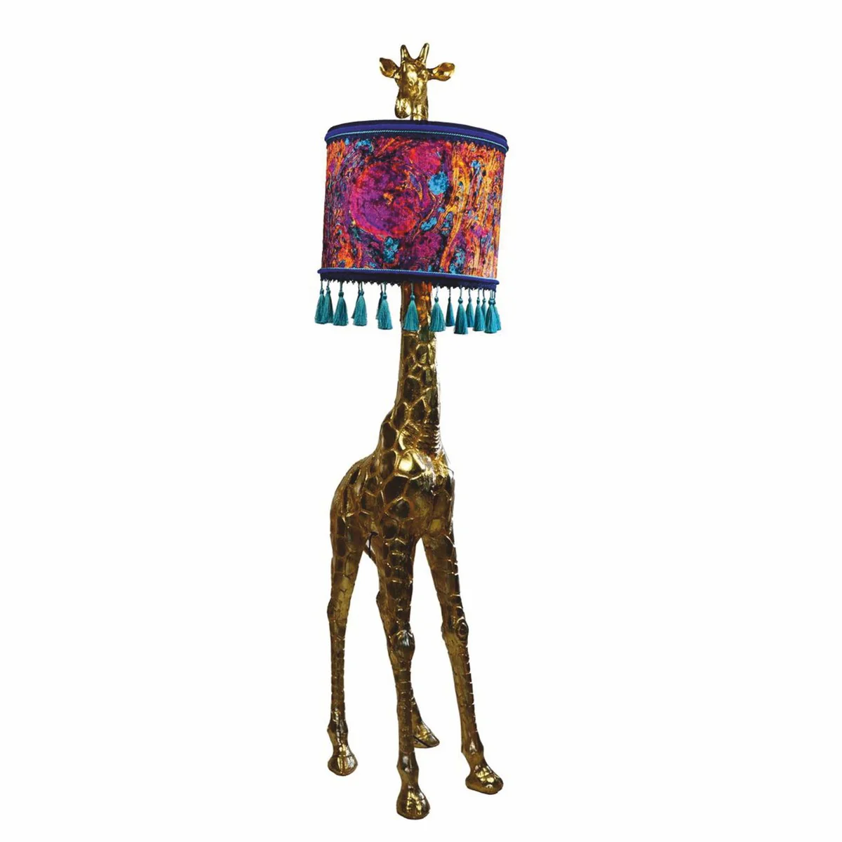 Luxury floor lamp Giraffe with lampshade gold / colorful H. 171 cm