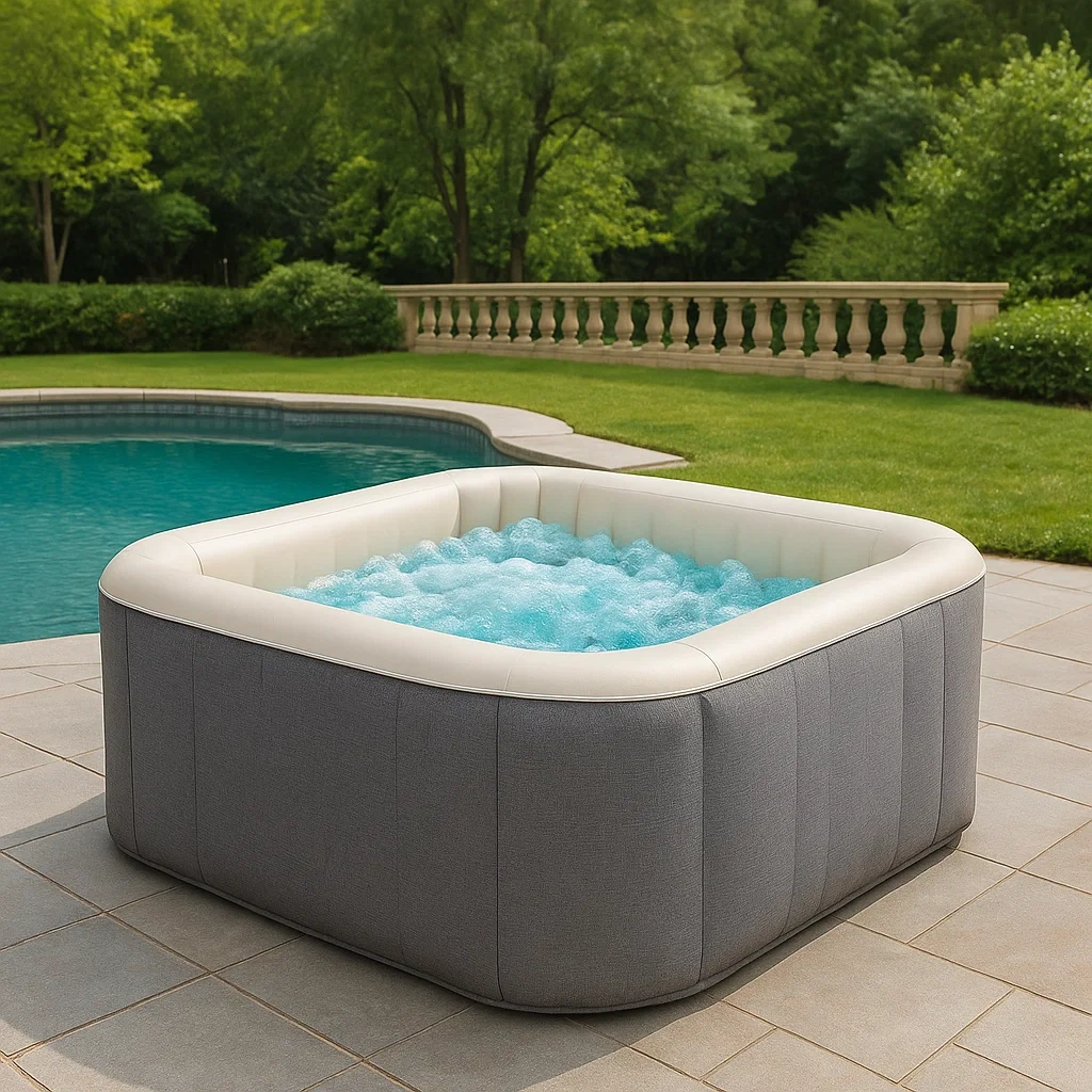 Aufblasbarer Whirlpool, quadratisch, für 4 Personen, PVC, grau und weiß, Durchmesser 180 x 70 cm - es8XADnIBpPW