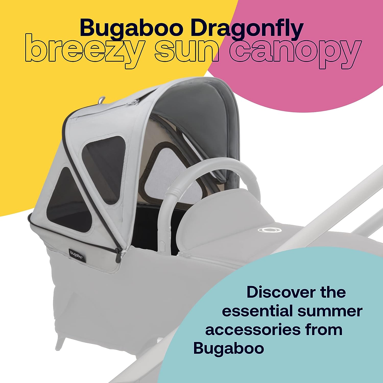 Bugaboo Dragonfly Breezy Sun Canopy Stroller Zubehör mit UPF 50+ Sonnenschutz- und Lüftungstafeln, Misty Grey