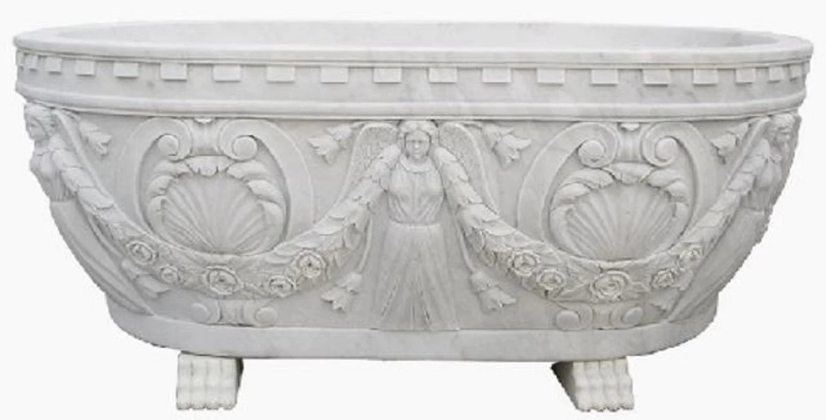 Luxury Baroque Bathtub White 198 cm - Freestanding Marble Bathtub - Bathroom Accessories - Elegant & Magnificent
