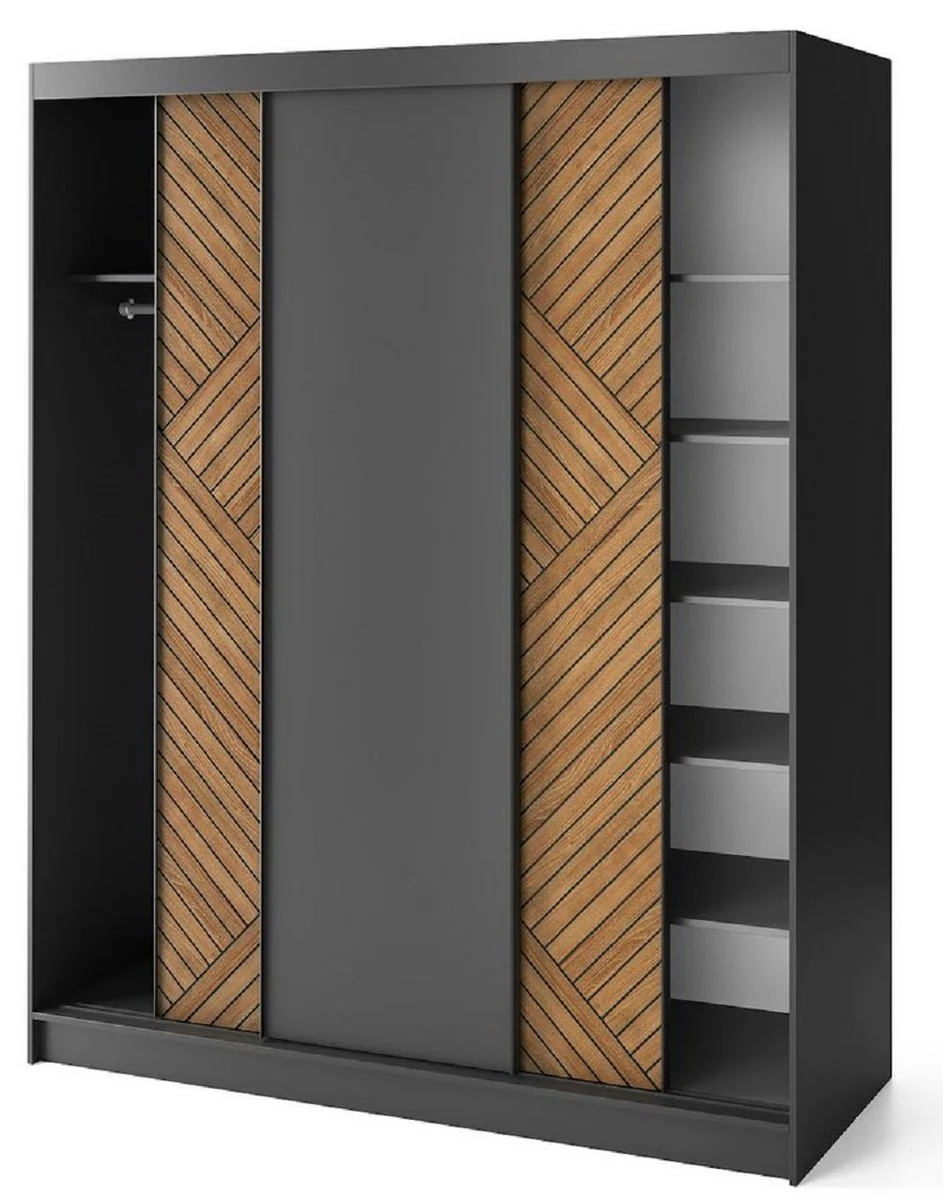 Luxury bedroom wardrobe black / brown 180 x 60 x H. 220 cm - Wardrobe with 3 sliding doors - Bedroom furniture - Hotel furniture - Luxury furniture
