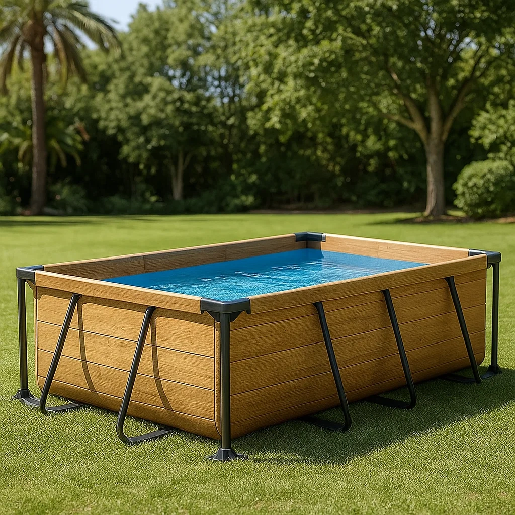 Röhrenförmiger Pool, rechteckig, 6200 Liter Fassungsvermögen, Material: PVC und Stahl, Holzoptik, Montage erforderlich, 300 x 200 x 90 cm - VdRYYLWPtGrL