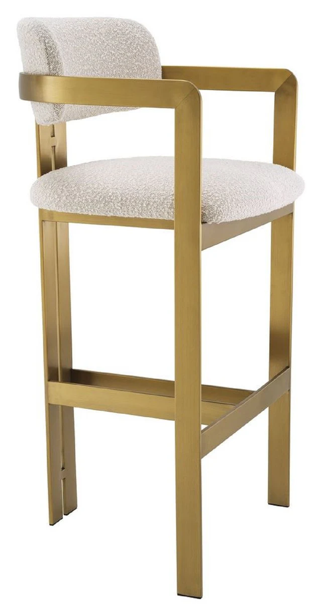 Luxury bar chair cream / brass 53 x 44.5 x H. 107 cm - Padded stainless steel bar stool - Luxury bar furniture