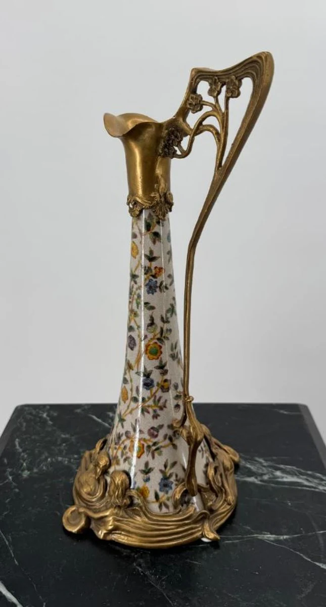 Jugendstil Weinkrug Creme / Bunt / Messing H. 35 cm - Jugendstil Deko