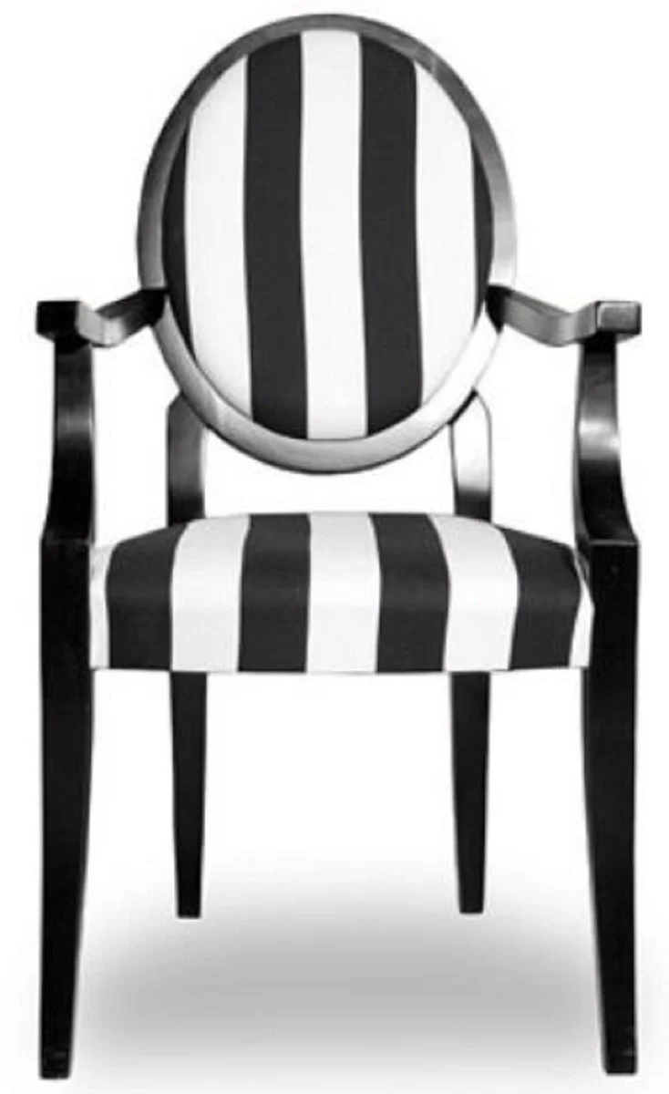 Baroque dining room chair medallion striped black / white 55 x 60 x H. 99 cm - kitchen chair with armrests