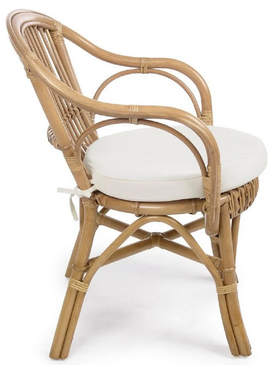 Luxury garden chair set of 6 natural colors / white 57 x 61 x H. 80 cm - Rattan chairs with armrests and seat cushions - Modern rattan garden and patio furniture