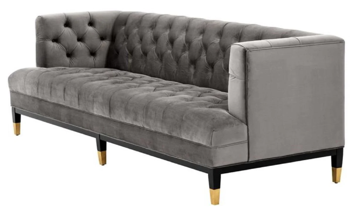 Luxury living room sofa gray / black / brass 230 x 85 x H. 79 cm - Chesterfield velvet sofa
