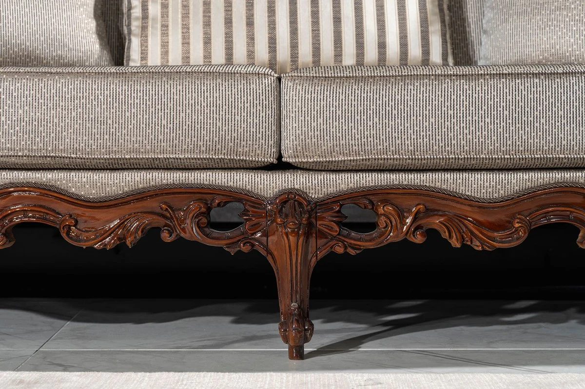 Luxury Baroque Living Room Sofa Silver / Brown - Handmade Baroque Style Sofa with Decorative Pillows - Luxury Living Room Furniture in Baroque Style - Baroque Furniture - Noble & Magnificent