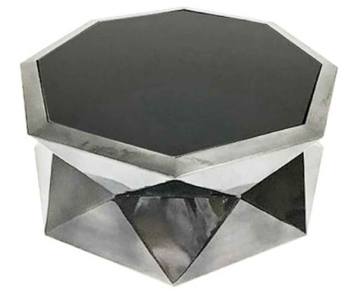 Luxury living room table silver / black 101 x 101 x H. 35 cm - designer coffee table with glass top