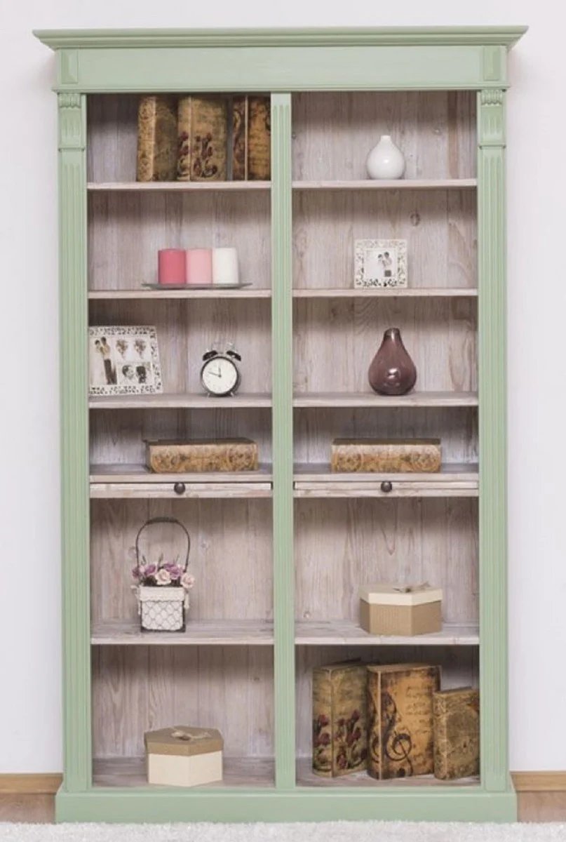 Country house style bookcase green / natural colors 120 x 37 x H. 197 cm - solid wood cabinet - shelf cabinet - living room cabinet - country house style furniture