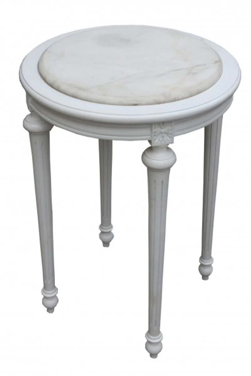 Baroque side table round white/white marble top ModY24 72 x 49 cm antique style