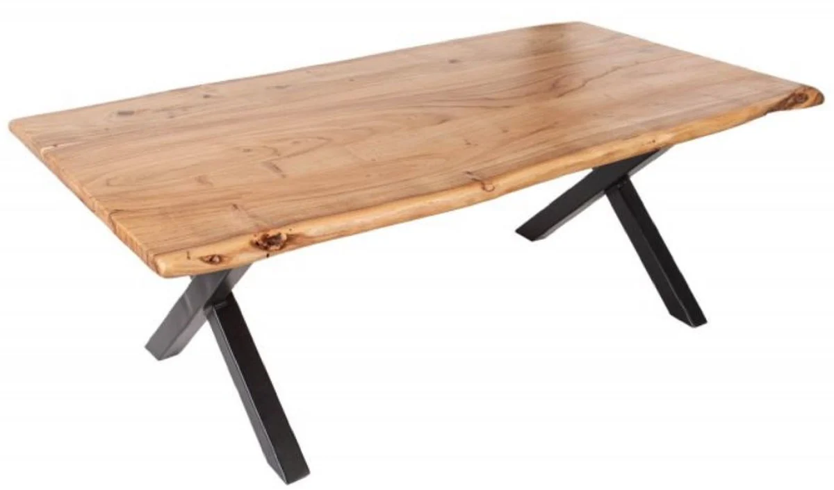 Solid wood coffee table with metal legs natural color / black 118 x 60 x H. 40 cm - Rectangular living room table - Solid wood living room furniture