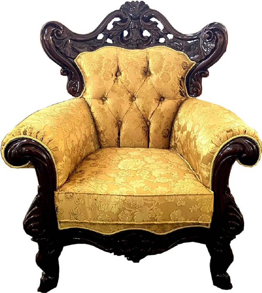 Luxury Baroque Living Room Set Gold with Pattern / Dark Brown - 1 Baroque Sofa & 2 Baroque Armchairs - Living Room Furniture in Baroque Style - Noble & Magnificent
