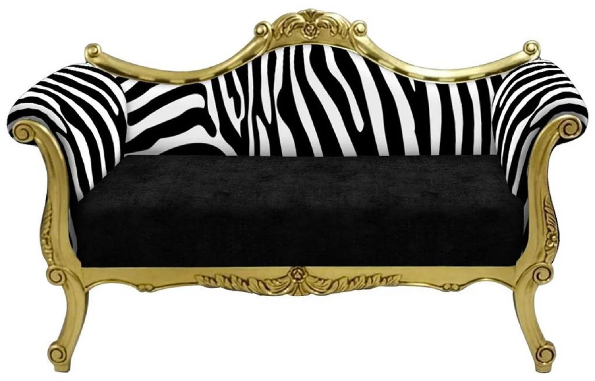 Baroque Sofa with Zebra Pattern Black / White / Gold - Handmade Living Room Sofa in Baroque Style - Baroque Living Room Furniture