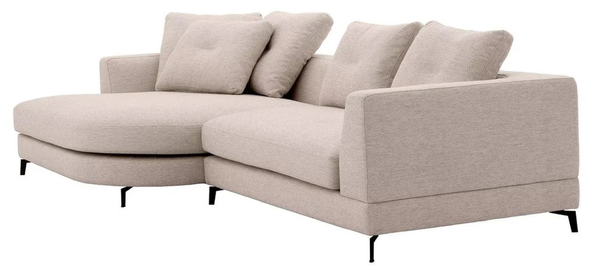 Luxury corner sofa left side sand color / black 310 x 150 x H. 65 cm - living room sofa with cushions - living room furniture - living room furnishings - luxury furniture - luxury furnishings