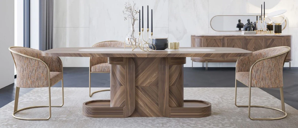 Luxury Dining Room Furniture Set Brown / Beige / Gray / Orange / Brass - 1 Luxury Dining Table & 8 Luxury Dining Chairs - Dining Room Furniture - Restaurant Furniture - Luxury Furniture