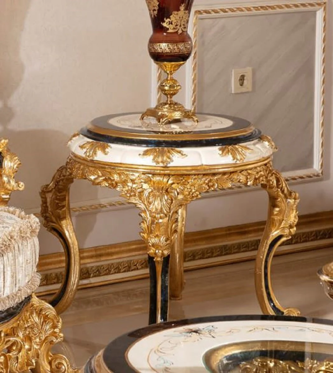 Luxury baroque side table white / blue / gold - magnificent solid wood table in baroque style - baroque living room furniture - noble & magnificent