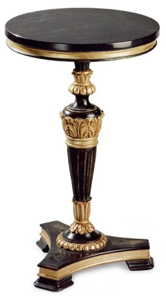 Luxury baroque side table antique black / antique gold / black - magnificent solid wood table with marble top - luxury furniture in baroque style - luxury quality - Made in Italy