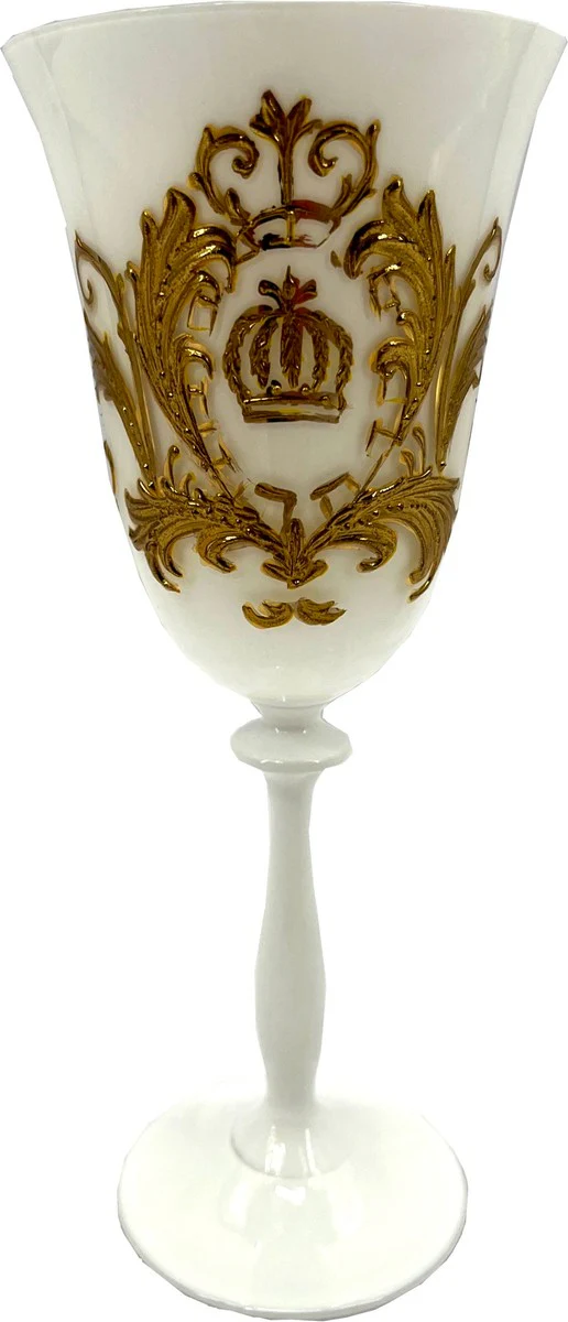 Pompöös by Luxus Baroque white wine glass with 24 carat gold plating white / gold Ø 8.7 x H. 20.3 cm - Pompöös white wine glass designed by Harald Glööckler - luxury designer wine glasses