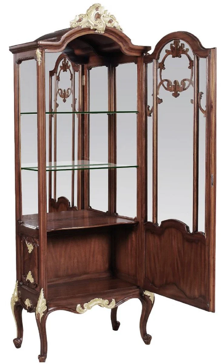 Luxury baroque display cabinet brown / gold 79 x 42 x H. 207 cm - magnificent solid wood display cabinet with LED lighting - baroque furniture