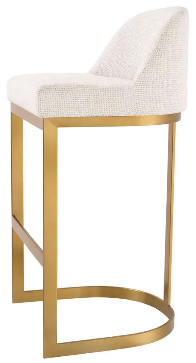 Luxury bar chair cream white / brass 51.5 x 47 x H. 91 cm - Padded stainless steel bar stool - Bar furniture - Luxury furniture - Luxury quality
