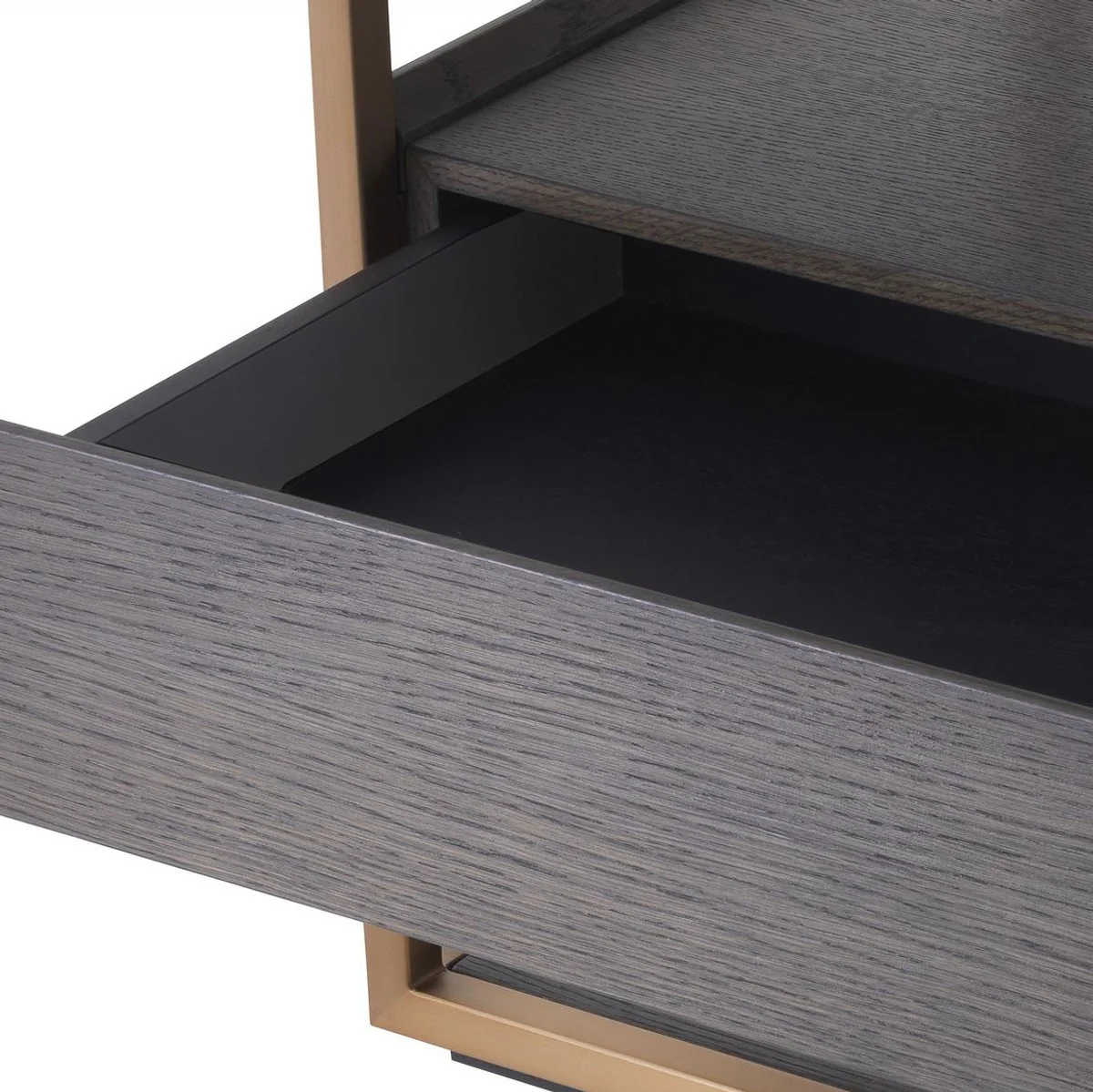 Luxury side table with drawer mocha / copper 65 x 46 x H. 61 cm - oak veneer bedside table with stainless steel frame - luxury furniture