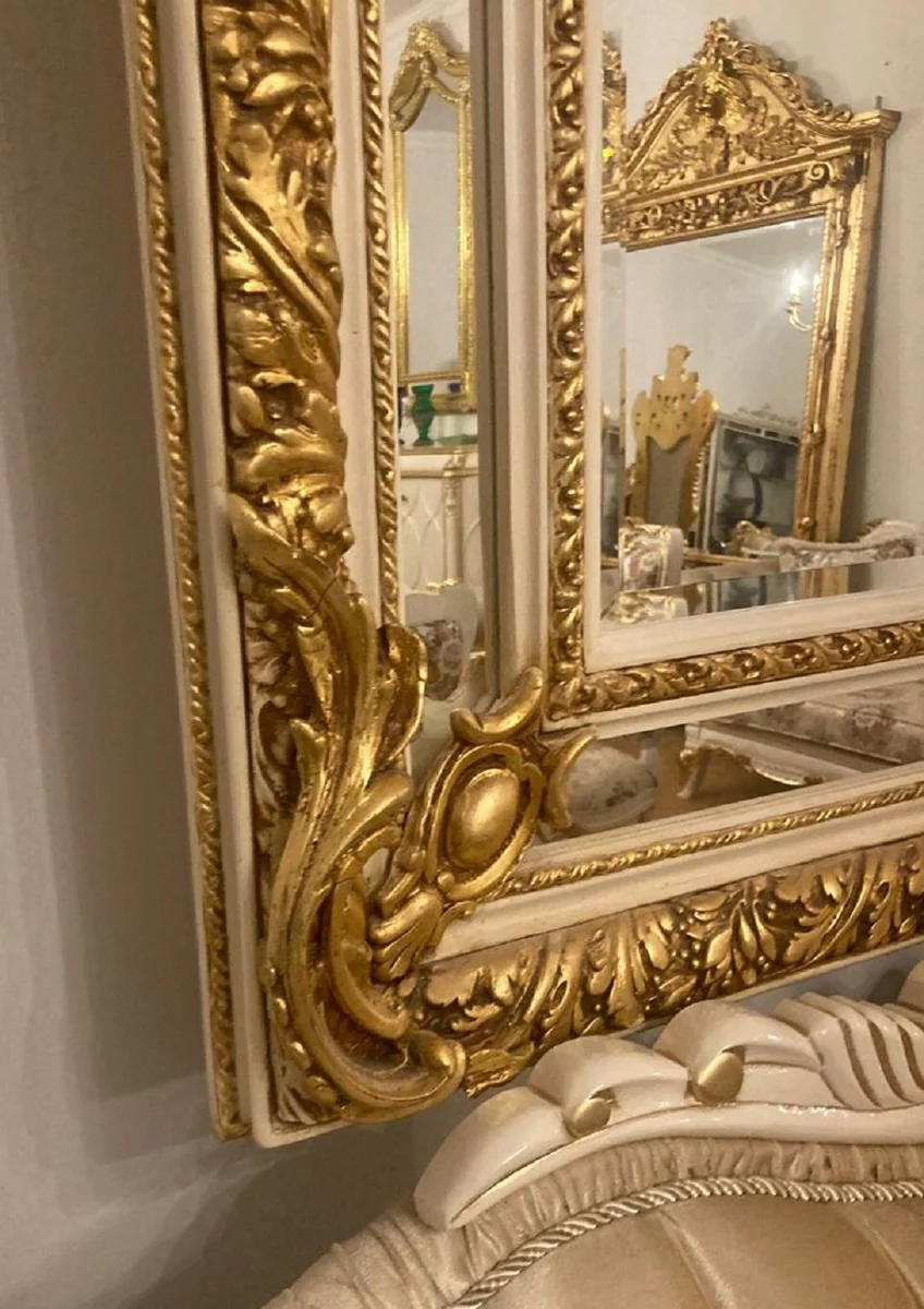 Baroque mirror gold / cream white - handmade baroque style wall mirror with elegant decorations and decorative angel figures - baroque furniture - noble and magnificent
