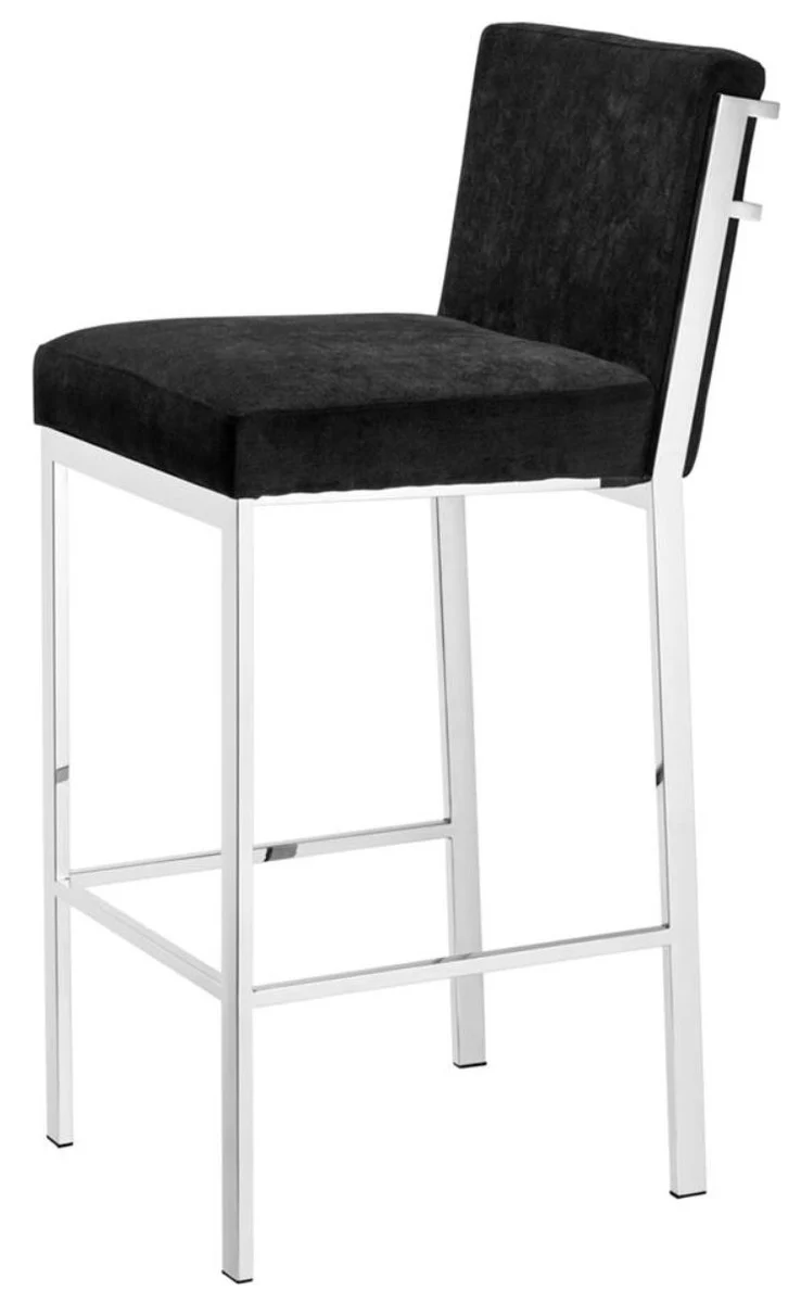 Luxury bar chair black / silver 43 x 54 x H. 101 cm - designer stainless steel bar stool with velvet fabric - bar furniture