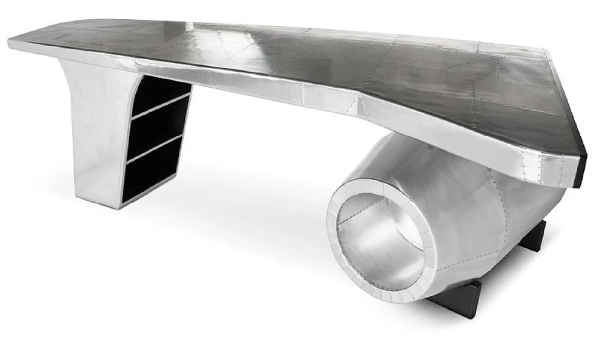 Vintage aviator desk silver 230 x 120 x H. 80 cm - aluminum airplane design office table - aluminum airplane office furniture