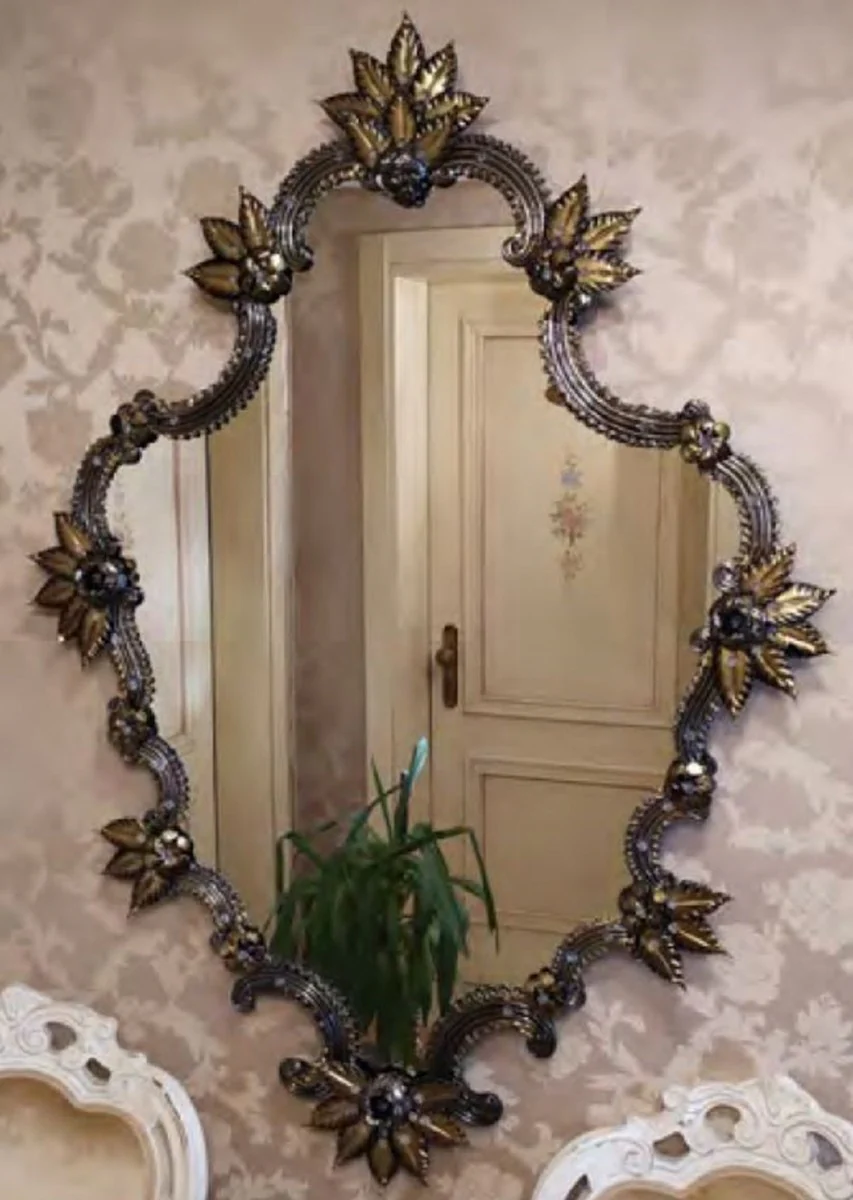 Luxury Baroque Mirror Black / Gold - Magnificent Wall Mirror in Venetian Style - Hotel Furniture - Castle Furniture - Baroque Furniture - Luxury Furniture in Baroque Style - Made in Italy
