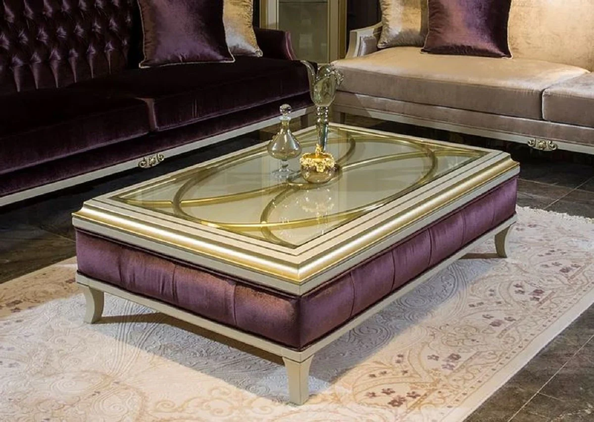 Luxury baroque living room set purple / pink / white / gold - 2 baroque sofas & 2 baroque armchairs & 1 baroque coffee table - living room furniture in baroque style - baroque furniture - baroque furnishings