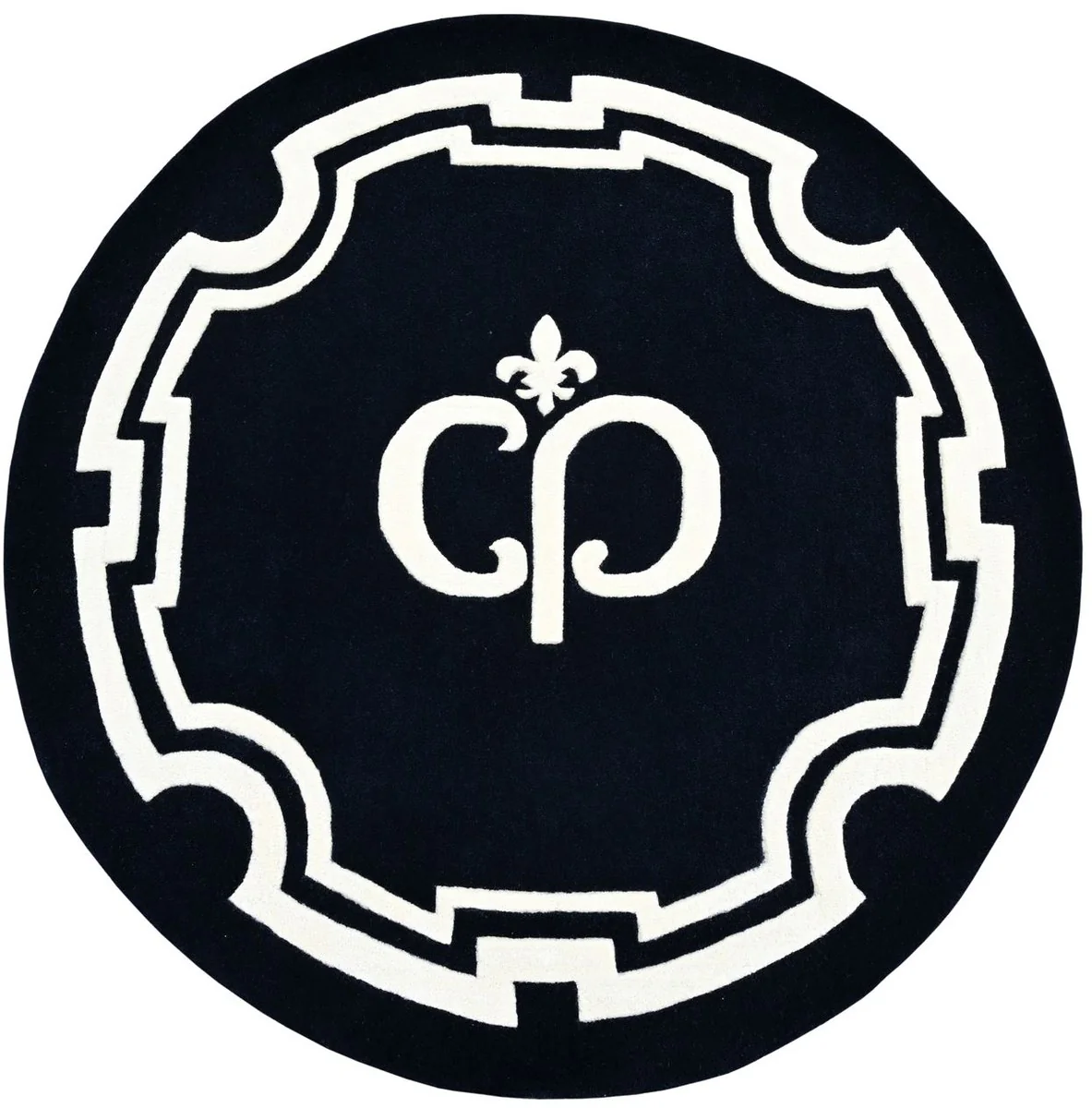 Luxury Baroque carpet black / white Ø 150 cm - Baroque Interior