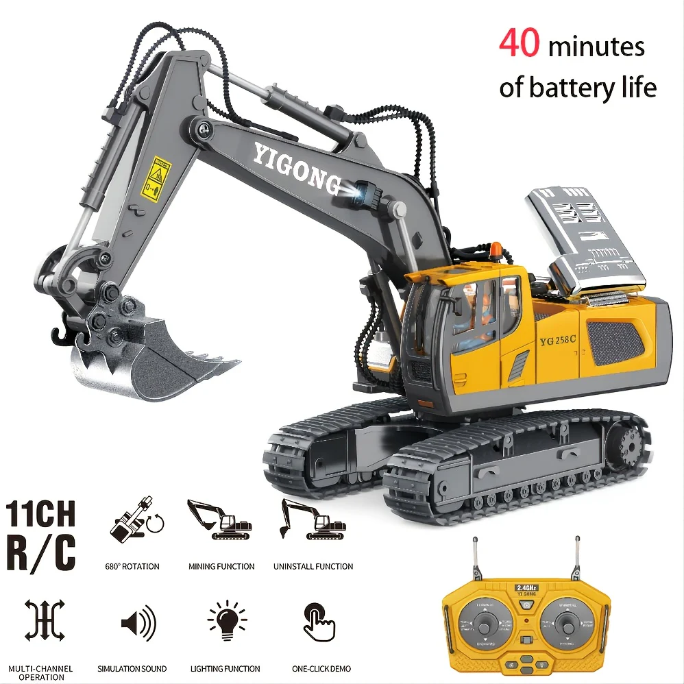 High-Tech 11-Kanal 2,4G ferngesteuerter Bagger-Muldenkipper-Bulldozer – das perfekte Geschenk für Jungen!