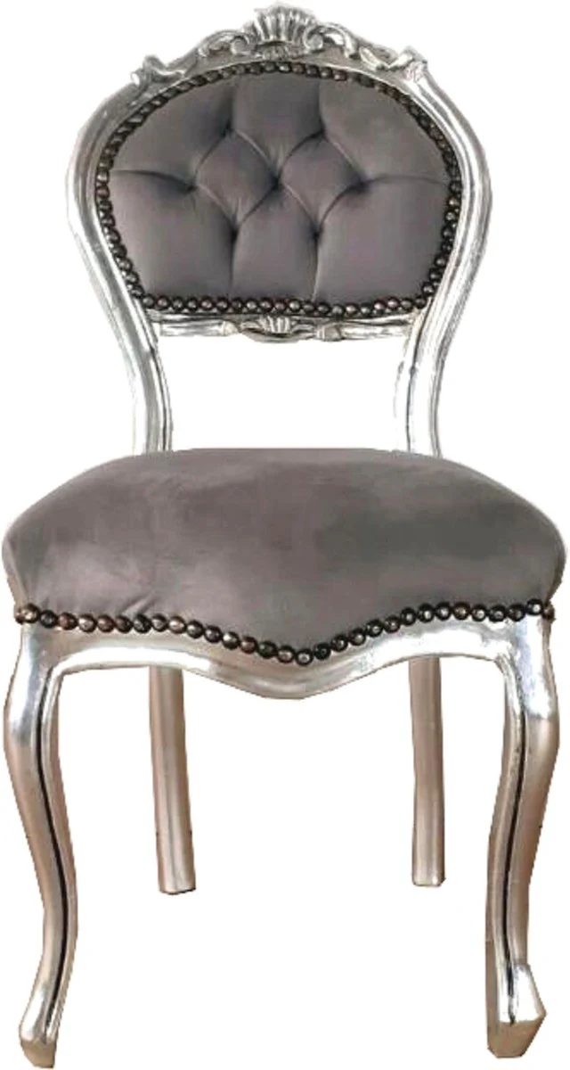 Baroque women's chair gray / silver 40 x 44 x H. 83 cm - handmade dressing table chair with elegant velvet fabric - furniture in the baroque style