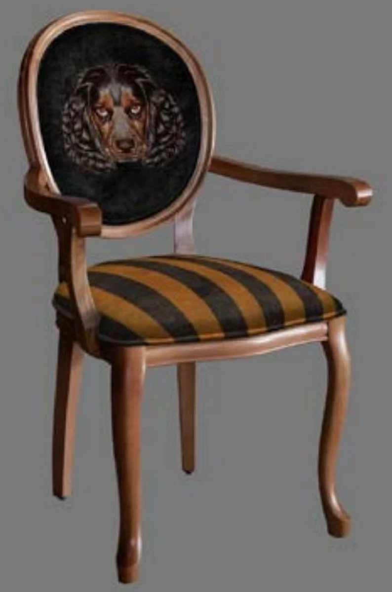 Baroque dining room chair black / gold / brown - handmade antique style chair with armrests - dining room furniture in baroque style