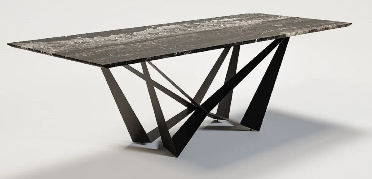 Luxury dining table multicolored / black 240 x 120 x H. 76 cm - Rectangular kitchen table with marble top - Luxury dining room furniture