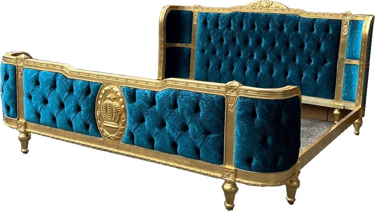 Pompöös by Luxury Baroque Double Bed Turquoise Pattern / Gold - Pompöös Baroque Bed designed by Harald Glööckler - Bedroom Furniture in Baroque Style - Baroque Furniture - Noble & Magnificent