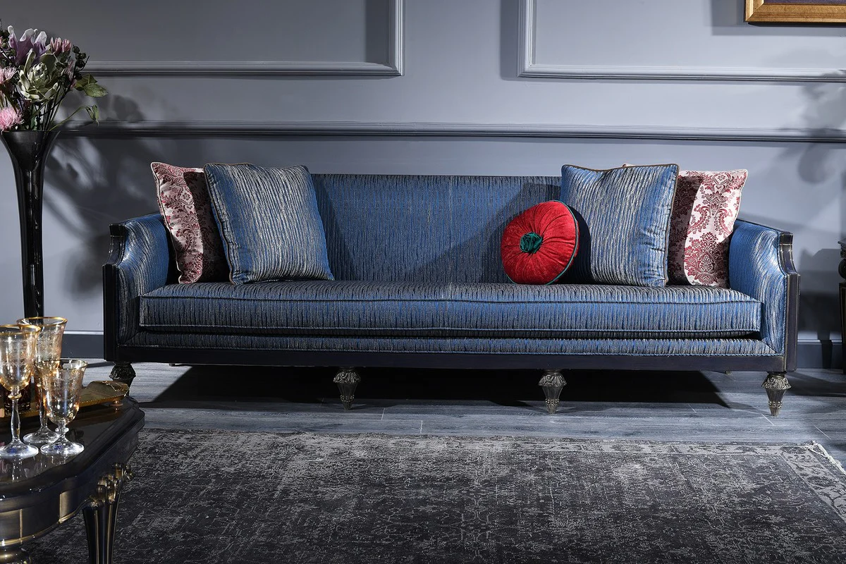 Luxury Baroque Living Room & Dining Room Set Blue / Black / Gold - Baroque Furniture